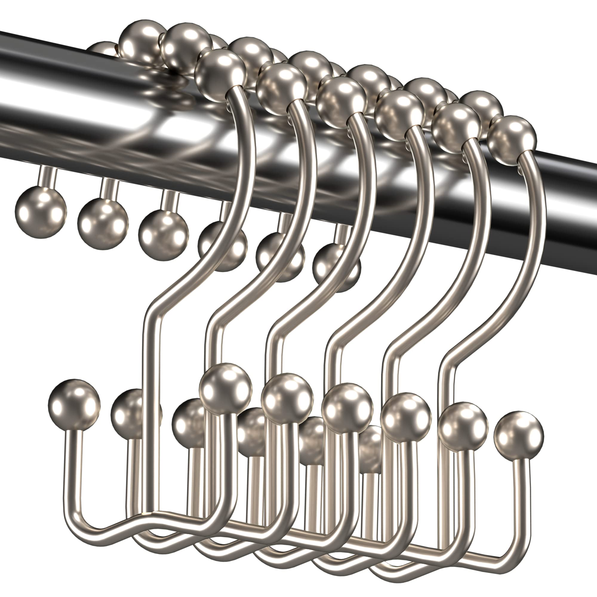 Duschvorhanghaken Und -schlaufen, Doppelt Verschiebbare Duschvorhanghaken Und -schlaufen Aus Edelstahl Für Badezimmerduschvorhänge, 12er-set – Nickel