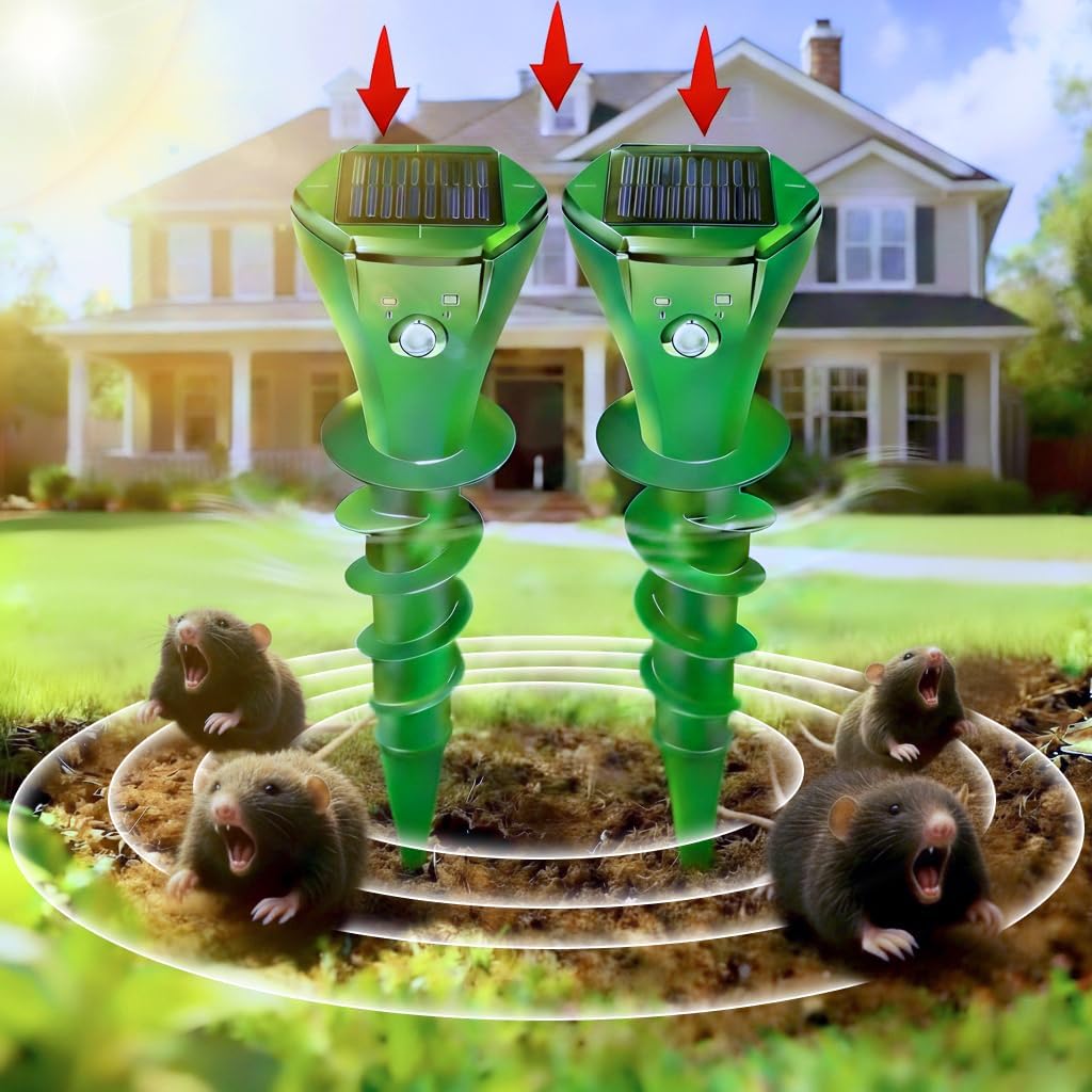 2er-pack Ultraschall-wühlmausvertreiber Ip65 Wasserdicht Für Rasen, Garten Und Hof, Solarbetriebener Maulwurfvertreiber, Ultraschall-wühlmausvertreiber Und Maulwurfskiller