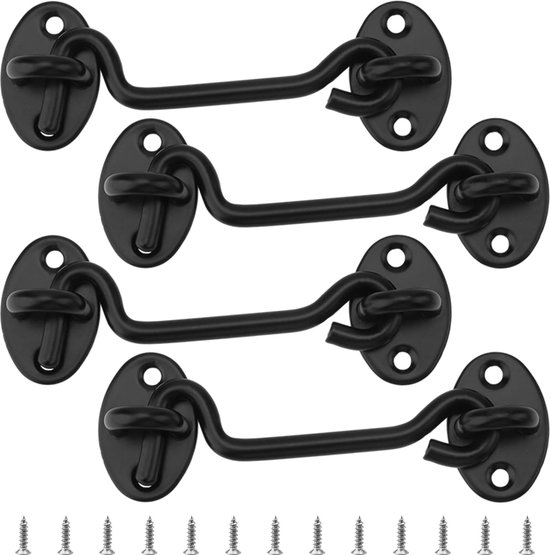 Sturmhaken – 100 Mm Länge – Edelstahl-kabinenhaken – Türhaken – Schwarz – Fensterhaken – Für Fenster – Türen – Schuppen – Garagen – Gärten – Inkl. 16 Schrauben