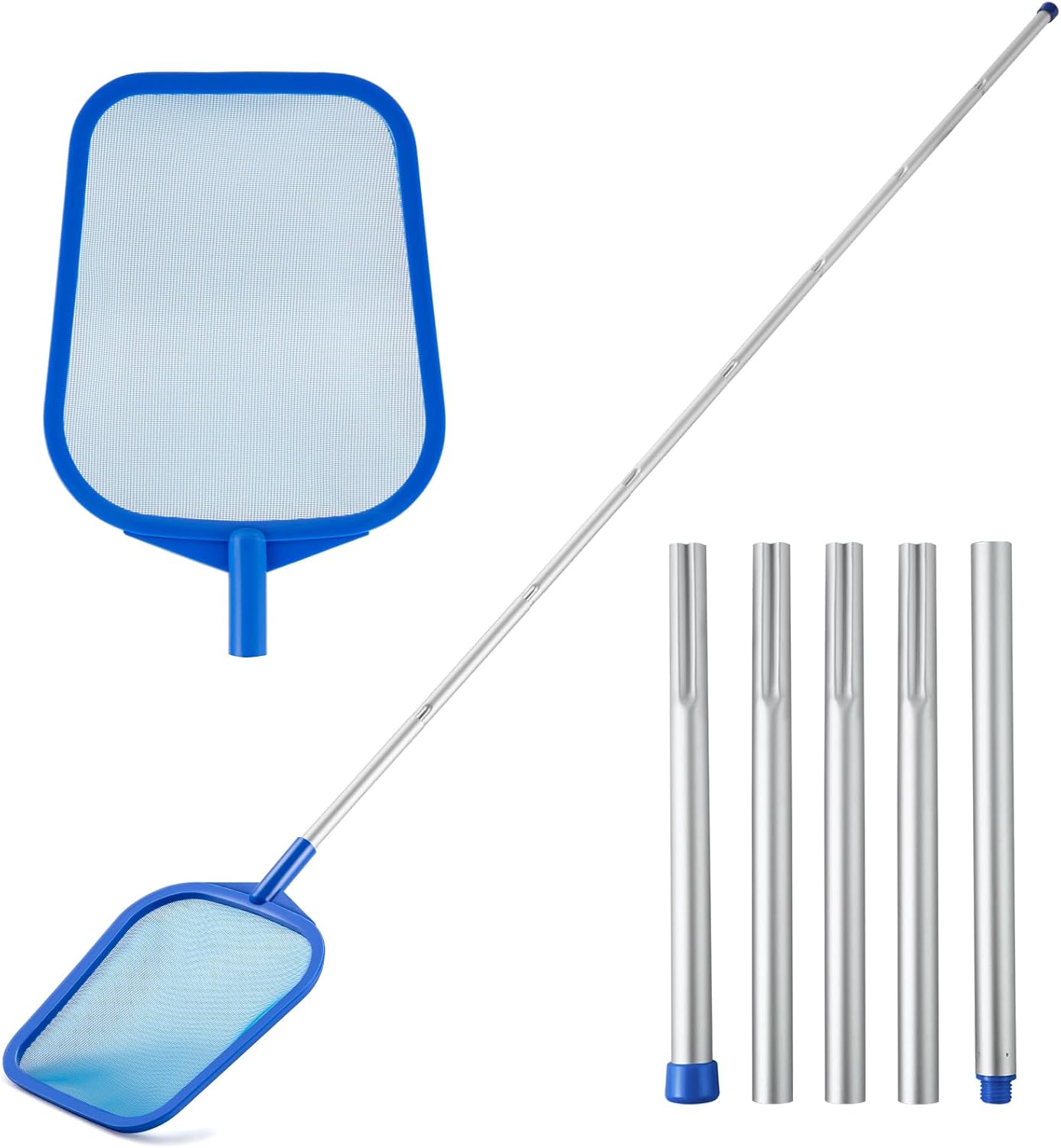 Poolskimmer – 5-teiliges Poolskimmernetz, Verstellbare Teleskopstange Aus Aluminium, 58–152 Cm, Poolskimmerrechen Mit Ultrafeinem Netz