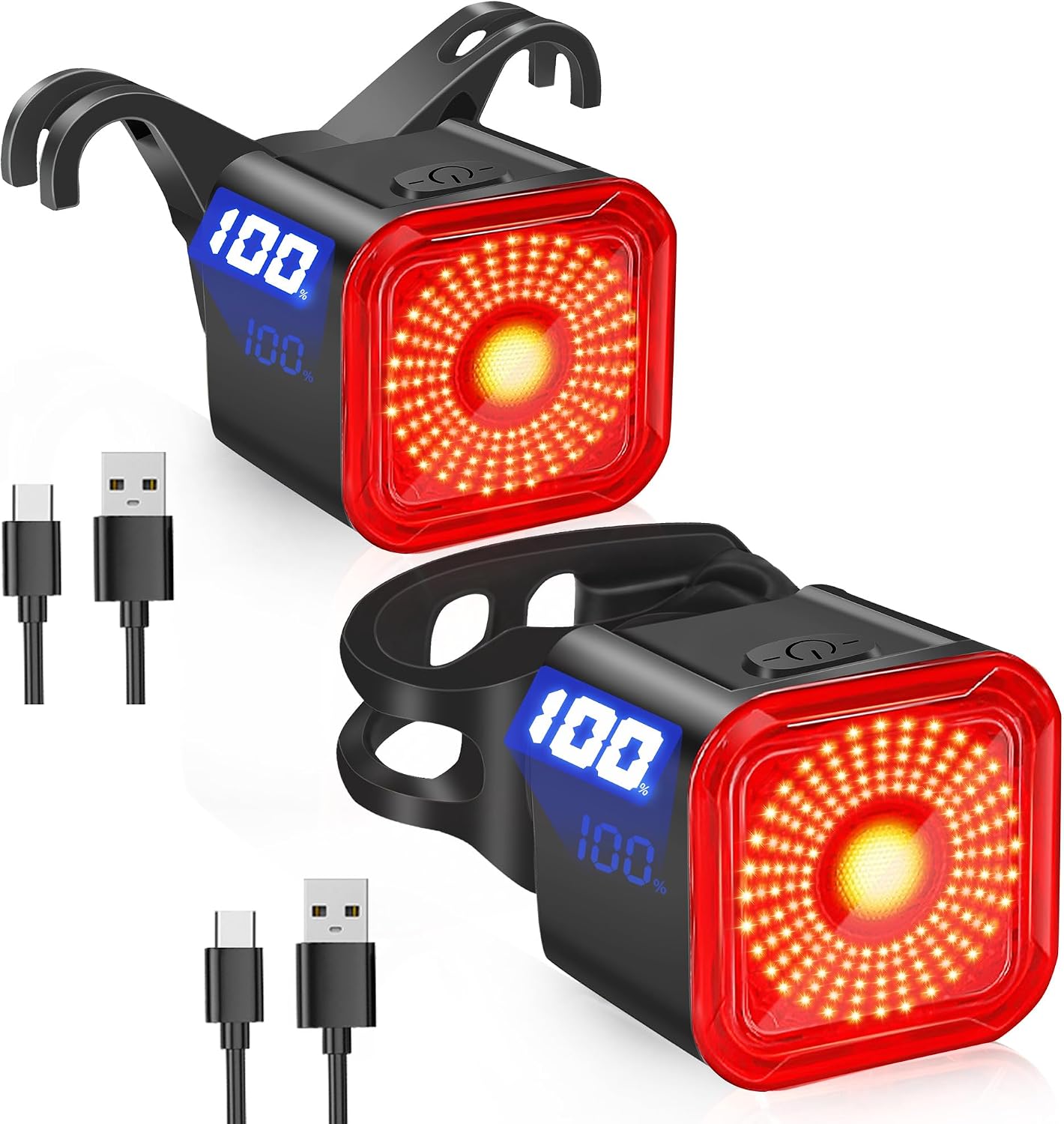 2 Stück – Fahrradrücklicht – Led-display – Usb-c-aufladbar – 6 Leuchtmodi – Ip55 Wasserdicht