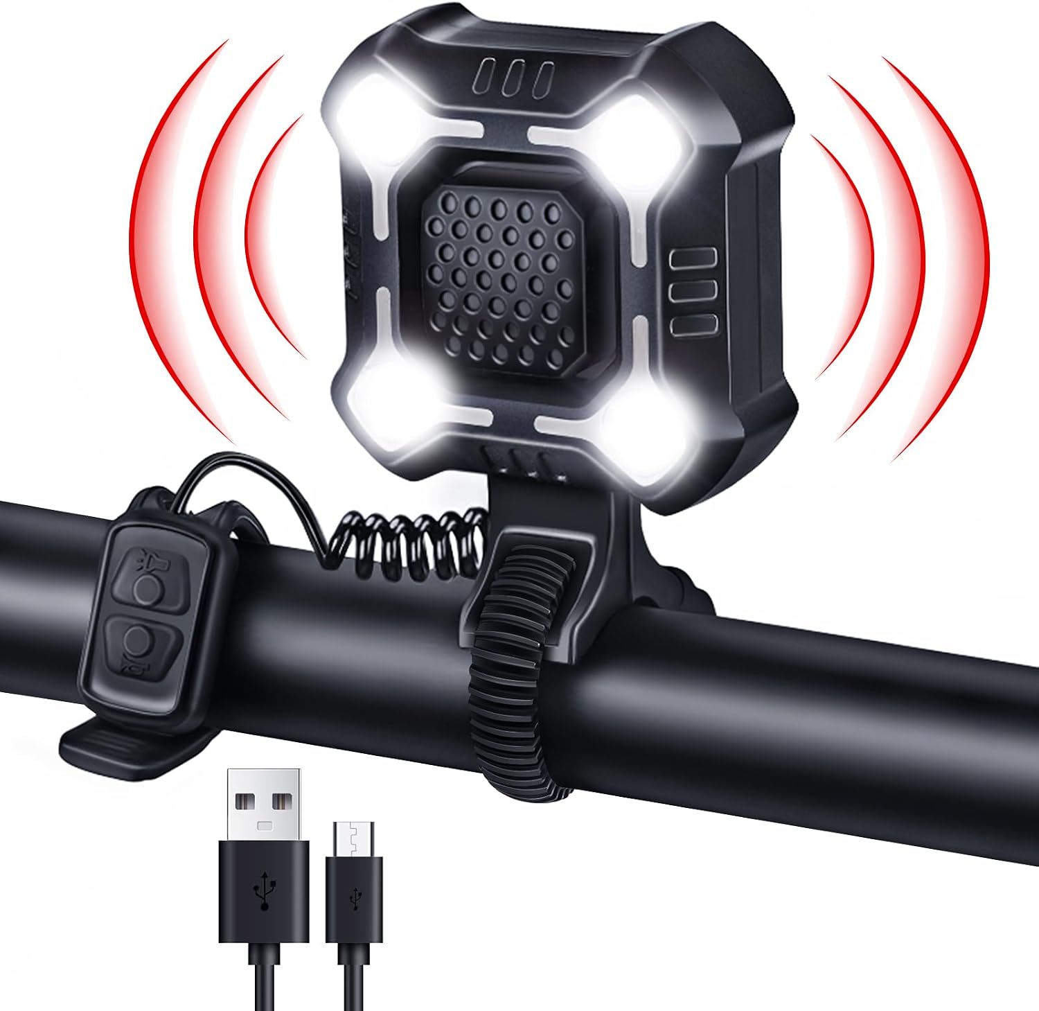 140 Db 2-in-1 Fahrradhupe + Scheinwerfer – 6 Klangmodi – Usb-c – Ipx6 Wasserdicht – Für Fahrräder, Roller Und E-bikes