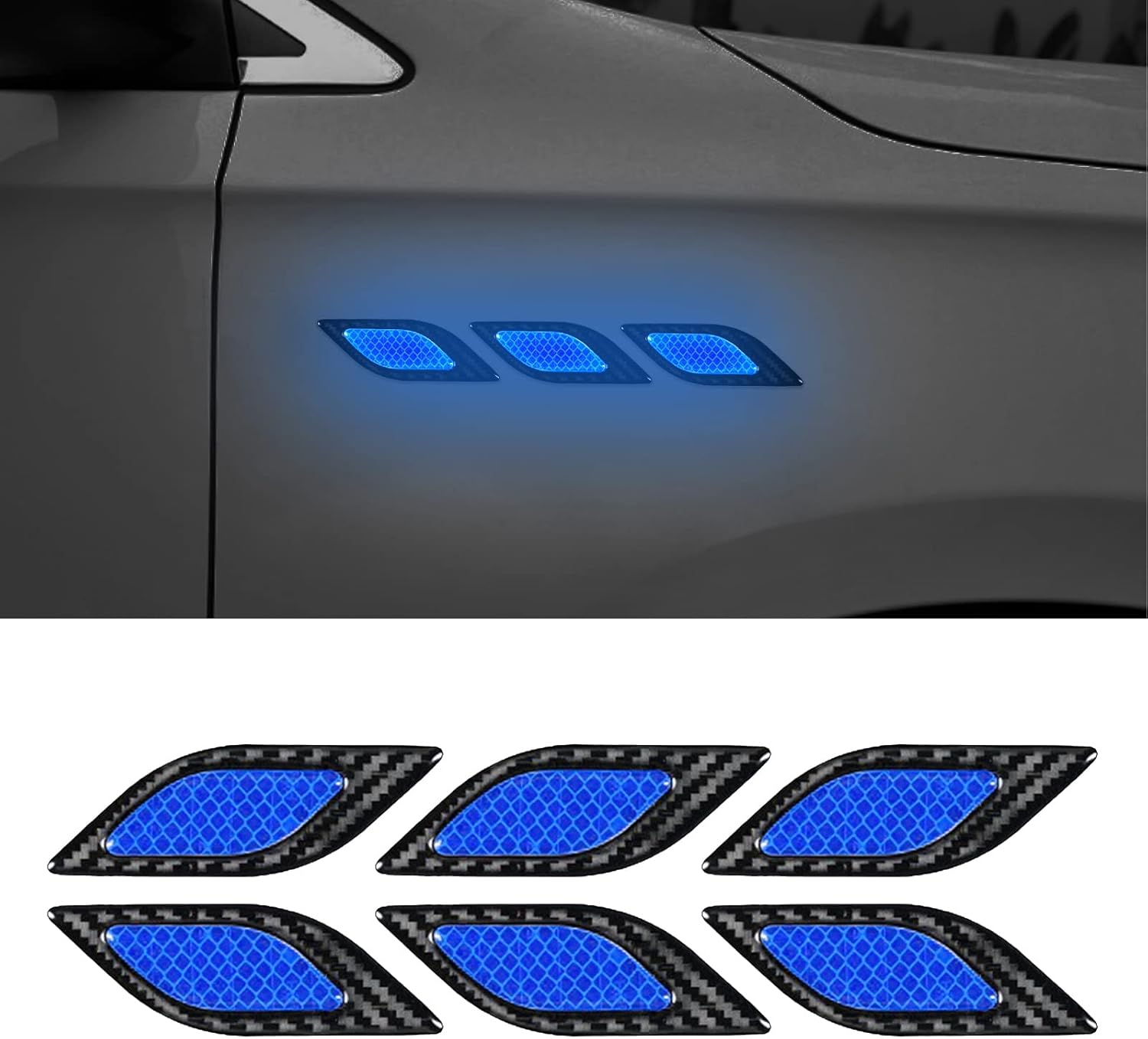 30 Stück Reflektierende Aufkleber Für Kotflügel, Motorhaube Und Stoßstange, Sicherheitswarnstreifen, Karosserieschutzaufkleber, Universell Schwarz-blau