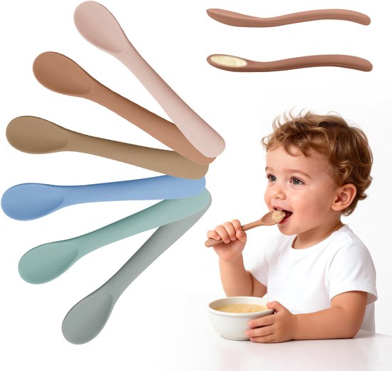 Silikon-babylöffel – 6 Stück – Kinderlöffel – Bpa-frei – Fütterlöffel – Löffel Zum Erlernen Des Essens Mit Besteck – Esslöffel – 13,9 X 2,6 X 0,9 Cm