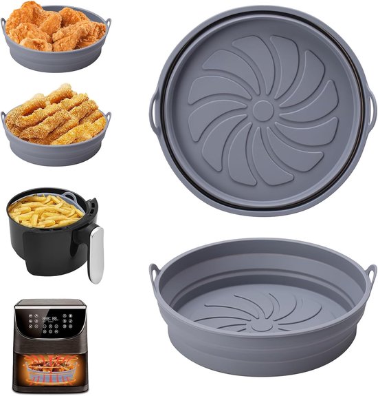 2er-pack Flache, Runde, Faltbare Silikon-backblecheinlagen Für Heißluftfritteusen, Grau
