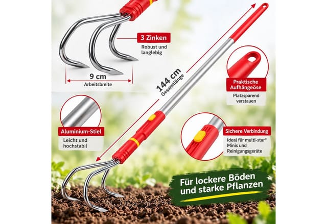 Wolf-garten - Grubber ba-m + Stiel ZMi 15 multi-star Grubber mit Alu-Stiel Gartengrubber Gerätestiel Gartenset