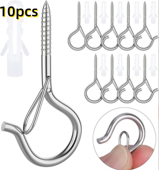 10er-pack Schraubhaken, Für Außenbeleuchtung/pflanzen/vogelkäfige/futterhäuschen/weihnachtsdekoration/decken- Oder Wandmontage – Silber
