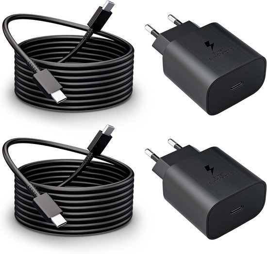 2er-pack 25-w-usb-c-ladegerät, Schnellladegerät Mit 2 M Kabel, Passend Für Samsung Galaxy S25, S24 Ultra/s24/s24+/s23/s22/s21/s20 Fe/note 20/a55/a54