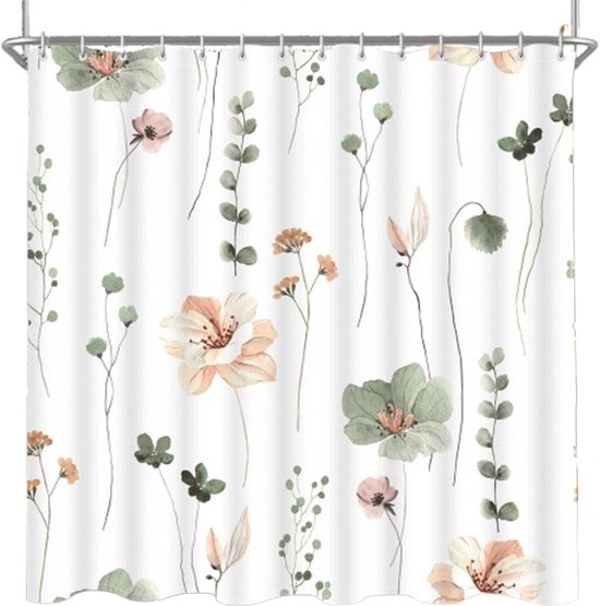 Duschvorhang – Schimmelresistenter Duschvorhang – Antibakteriell – Badezimmervorhang – Gemüse- Und Blumenmuster – Waschbar – Mit 12 Ringen – Für Bad Und Badewanne