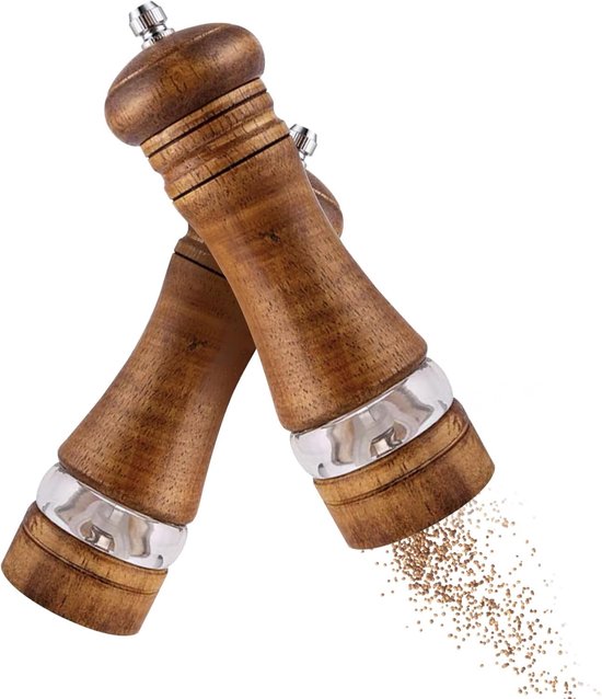 2-teiliges Salz- Und Pfeffermühlen-set Aus Holz, Verstellbarer Mahlgrad Aus Keramik (braun)