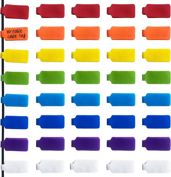 32er-pack Kabeletiketten, Beschreibbar, Mit Klettverschluss, 8 Farben