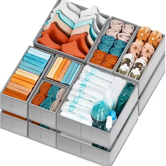 Kleiderschubladen-organizer – Kleiderschrank-organizer – Schlafzimmer-kleiderschrank-organizer – Geruchsneutrales, Dickes Material – 12er-pack – Grau
