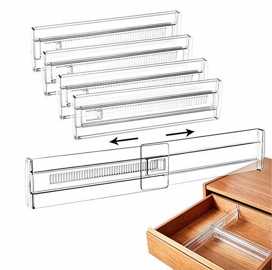 Verstellbare Schubladeneinteiler – Ausziehbar Von 28,8 Bis 50,5 Cm – 8 Cm Hoch – Transparent – 4er-pack – Rutschfeste Schaumstoff-endkappen