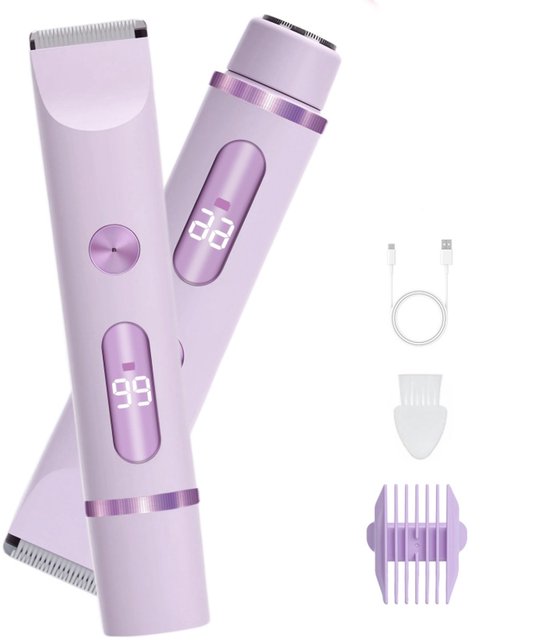 2-in-1 Haarentferner Für Damen – Elektrischer Haarentferner – Bikini-trimmer – Wasserdicht – Haarentfernungsgerät – Damentrimmer – Digitalanzeige – Lila