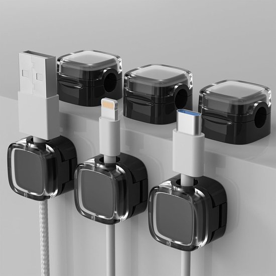 Kabelmanagement-set – Kabelclip-organizer – Schreibtisch-kabelmanagement – Magnetisch, Selbstklebend – Verstellbar – Schwarz