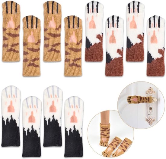 Niedliche Stuhlbeinsocken Mit Katzenpfotenmotiv – Rutschfeste, Gestrickte Möbelsocken Für Hartholzböden, Stuhlbeinüberzüge Mit Cartoon-motiven (3 Designs, 12 Stück)