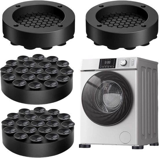 Waschmaschinendämpfer – Fußmatten-set – Vibrationsdämpfung – Universelle Passform – 4er-set – Schwarz