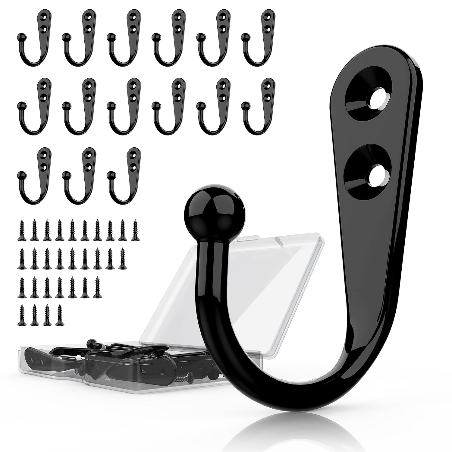 15 Schwarze Wandgarderobenhaken Mit 30 Schrauben, Für Handtücher, Schlüssel, Bademäntel, Schals, Taschen, Hüte, Kaffeetassen Und Trinkbecher.