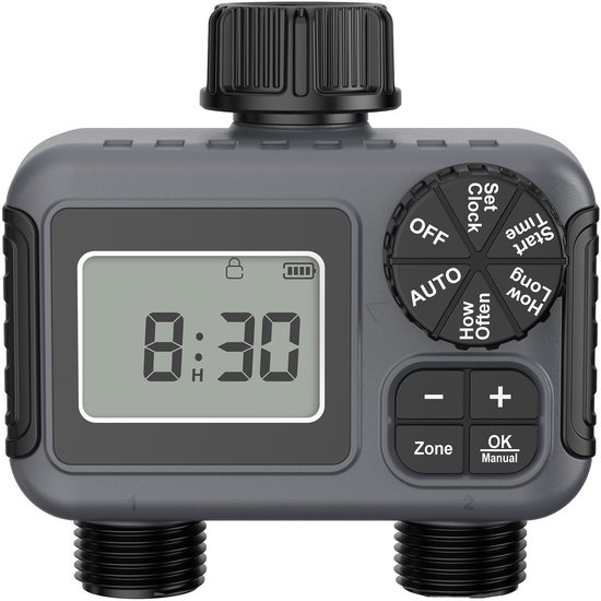 Bewässerungsuhr Mit Zwei Zonen, Manuelle/automatische Bewässerung, 3/4 Zoll, Ipx5 Wasserdicht, Intelligenter Controller Für Außenbereiche