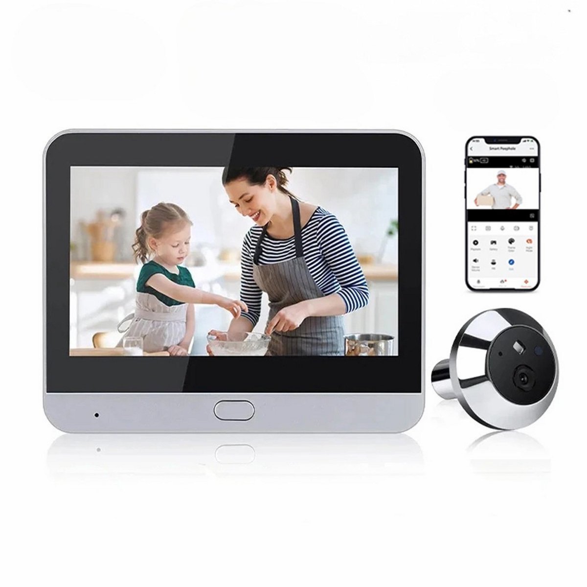 Intelligente Video-türklingel Mit Kamera Und Gong Inklusive App – 1080p Full Hd Wlan-türspion – Digitaler Türspion – Grau