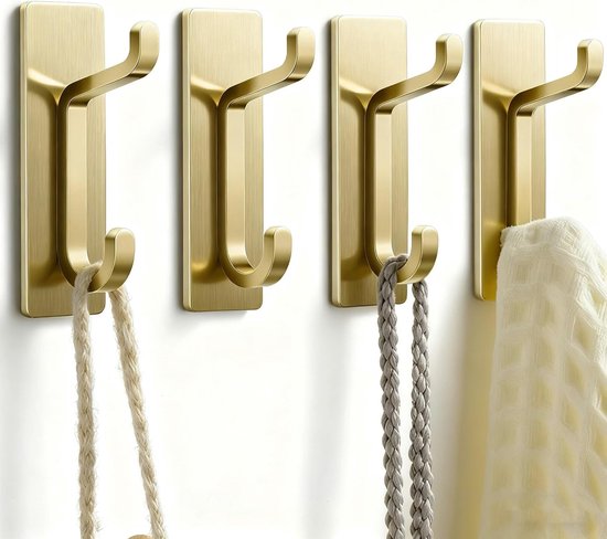 Selbstklebende Haken, Extrem Stark, Tragkraft Bis Zu 6 Kg, Edelstahl-türhandtuchhaken, Rostfrei, Kein Bohren Erforderlich, Wandhaken Für Bad Und Küche, Gold, 4er-pack