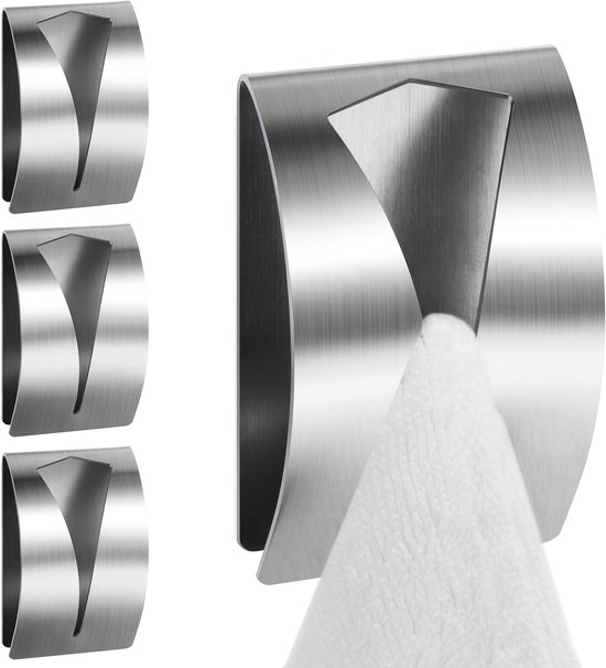 4er-pack Selbstklebende Handtuchclips Und -haken Aus Edelstahl Für Bad Und Küche, Kein Bohren Erforderlich, Silber
