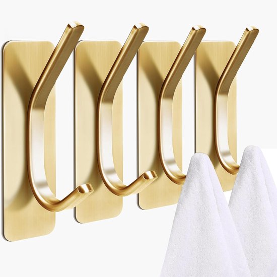 Haken, 4 Stück, Selbstklebende Haken, Hängehaken, Industrie-look, Kleiderhaken, Schlüsselhaken, Wandhaken, Handtuchhalter Für Bad Und Küche, Gold