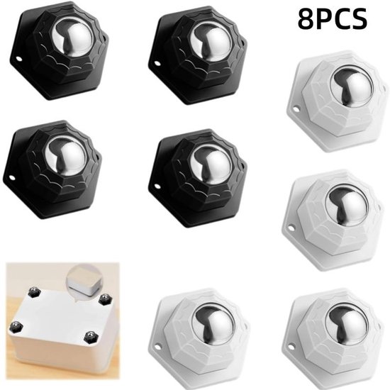 Schwarz-weiße 8er-packung Selbstklebende 360°-lenkrollen (37,3 Mm)