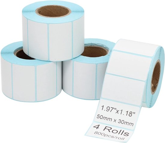 Rollen Mit Selbstklebenden Etiketten – 3200 Etiketten – 50 X 30 Mm – Weiß Matt – Thermodruck – Klebeetiketten Für Organisation, Beschriftung Und Namensschilder