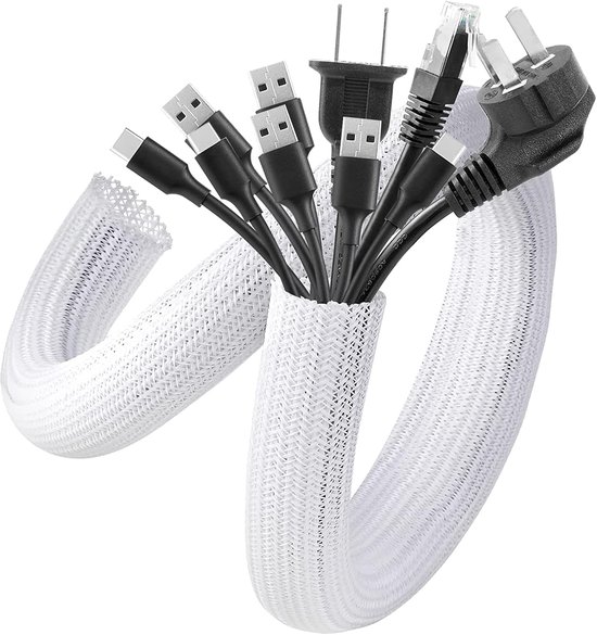 Kabelorganisator-set – Selbstschließender Kabelschlauch – Gewebter Kabelmantel – Zuschneidbar – Kabelschutz – Flexibel – 3 Meter – Durchmesser 25 Mm