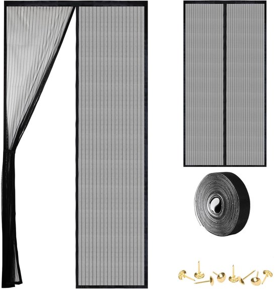 110 X 210 Cm Schwarzer Magnetischer Fliegengitter-türvorhang (bohrfrei)