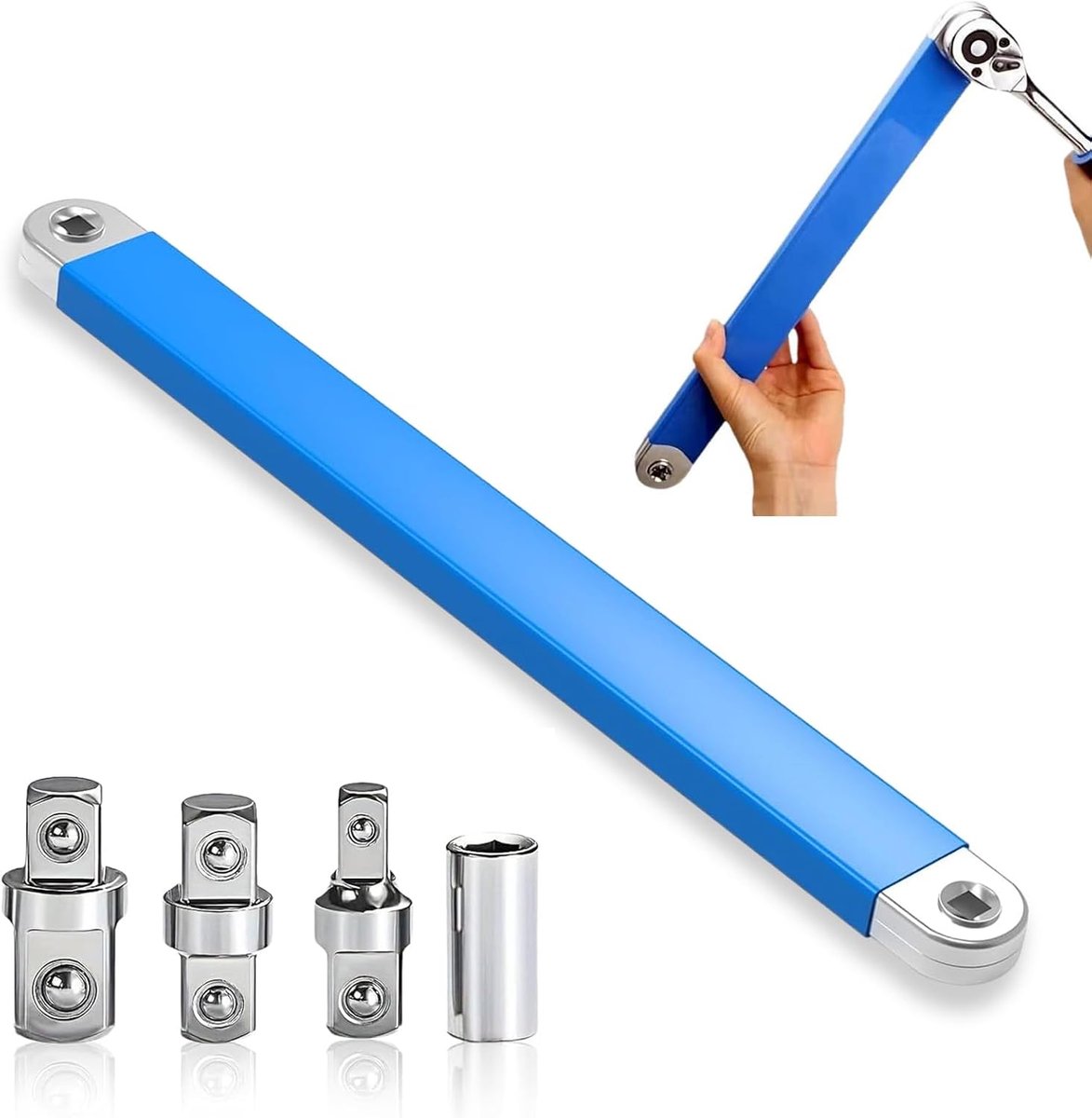 Blauer Profi-verlängerungsschlüssel Mit Ratschen- Und Flachkopfanschluss (1/2", 1/4", 3/8")