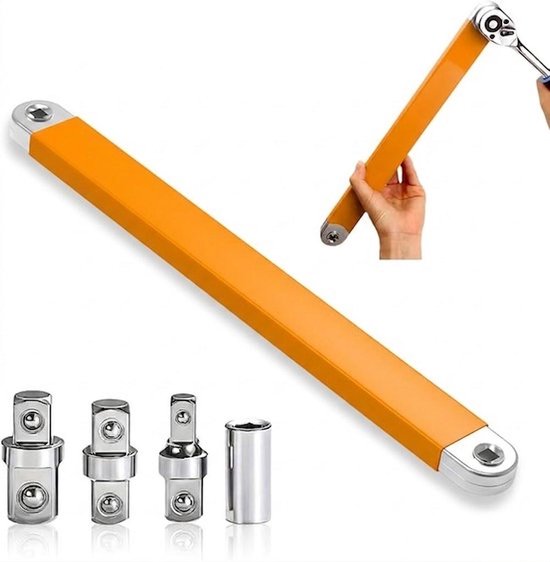 Versetzter, Multifunktionaler Ratschen-schlitzschlüssel Mit Klappbarer Verlängerung Und 1/2-zoll-, 1/4-zoll- Und 3/8-zoll-antriebsadaptern, Gelb
