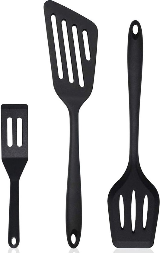 3-teiliges Silikonspatel-set, Vorteilsset, Schwarz, Bpa-frei, Hitzebeständig, Antihaftbeschichtet, Rutschfest, Zum Aufhängen, Spülmaschinenfest, Spatel, Schneebesen