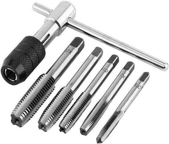 6-teiliger T-griff-ratschen-gewindebohrer-satz, Verstellbare Metrische Maschinengewindebohrer M3, M4, M5, M6, M8, Geeignet Für Metall, Aluminium, Kunststoff Und Holz