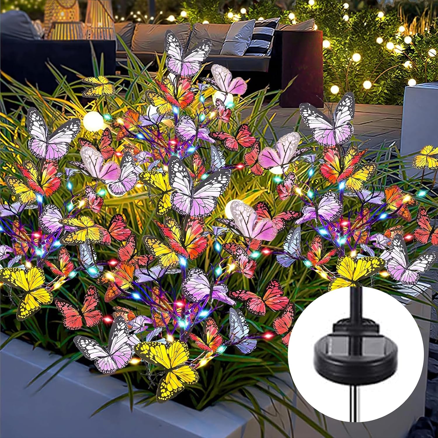 Set Mit 2 Schmetterlingsförmigen Solar-gartenleuchten, 34 Wasserdichte Leds, Farbwechsel-design, Warmes Licht Für Terrasse, Garten Und Einfahrt