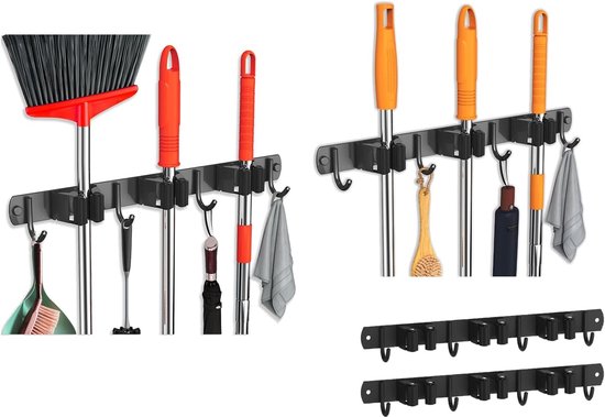 2-teiliges Selbstklebendes Wandbürstenhalter-set – 3 Halterungen + 4 Haken, Werkzeugorganizer Für Haushalt Und Küche