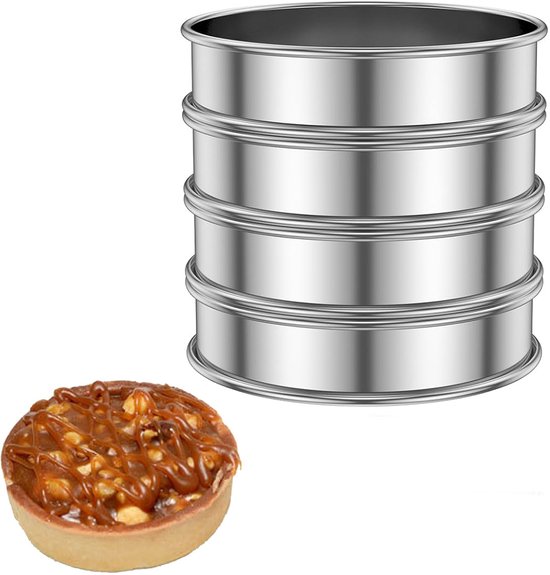 4 Stück - Runde Muffinringe - 10 Cm - Edelstahl - Backringe - Muffinringe - Edelstahl-backringe - Runde Antihaftbeschichtete Kuchenringe