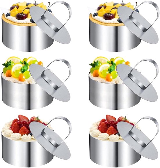 6-teiliges Set – Kuchen-/back-/dessertring Aus Edelstahl – Pudding-/reisball-/tiramisuform – Mit Andruckplatte – Zum Selberbacken – 8 X 4 Cm