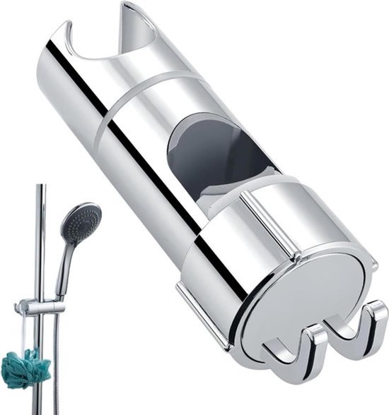 Duschstangen-gleitschiene – 18–25 Mm Durchmesser – Mit 2 Haken – Verchromt – Verstellbar – Abs-material – Duschkopf – Dusche – Silber – Universell – Für Duschstangen