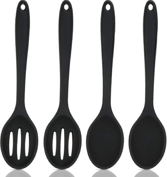 4-teiliges Set Antihaftbeschichteter Silikon-kochlöffel, 20,3 × 4,5 Cm, Rührlöffel Zum Backen Und Kochen (schwarz)