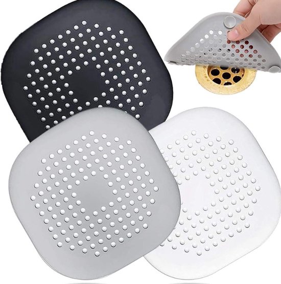 Silikon-abflusssieb Mit Haarfänger Für Dusche Und Badewanne – 3-teiliges Set – Grau