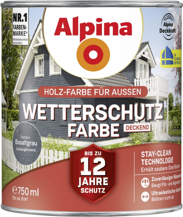 Wetterschutzfarbe deckend 0,75 l basaltgrau Holzschutzfarbe - Alpina