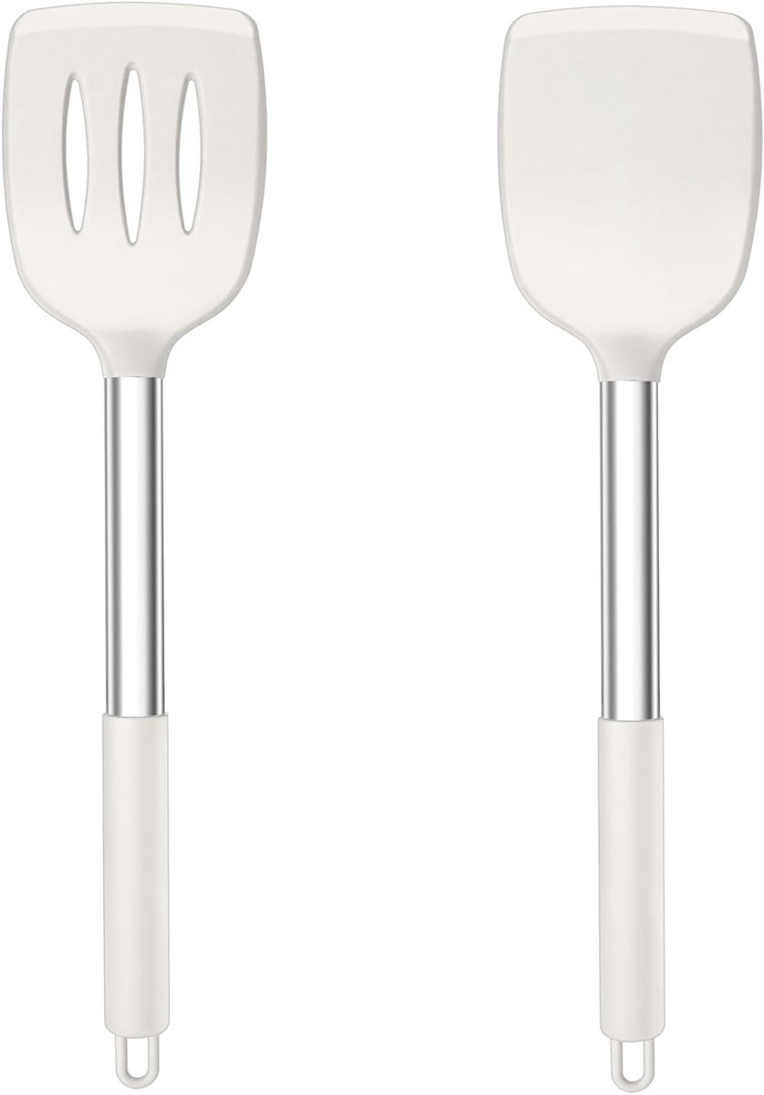 Set Mit 2 Weißen Silikonspateln Zum Kochen, Backen Und Rühren In Der Küche