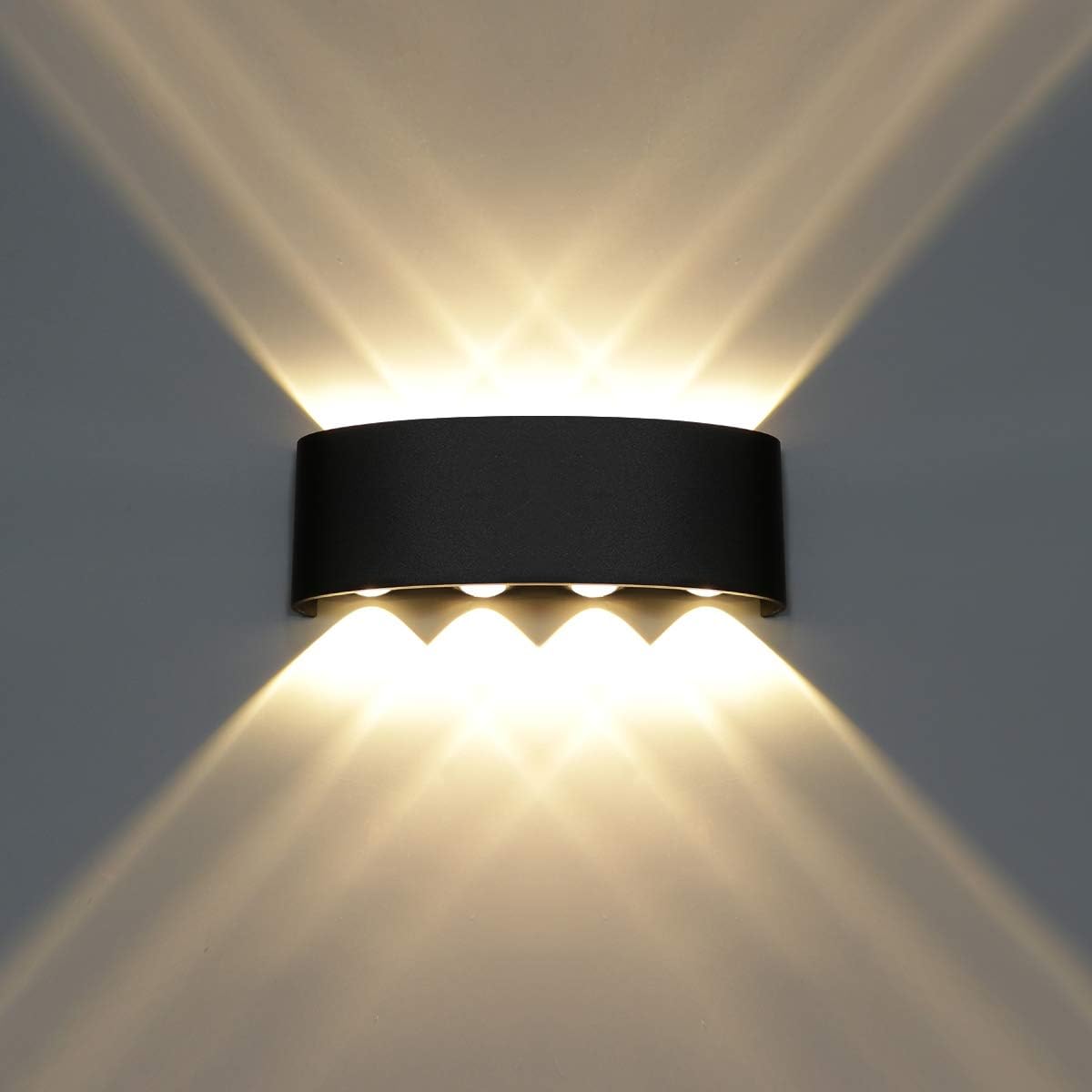 Moderne, Wasserdichte 8-w-led-wandleuchte Aus Aluminium – Nach Oben Und Unten Gerichtet – Für Den Innen- Und Außenbereich Geeignet – 3000 K Warmweiß – Schwarz – Badezimmer – Schlafzimmer