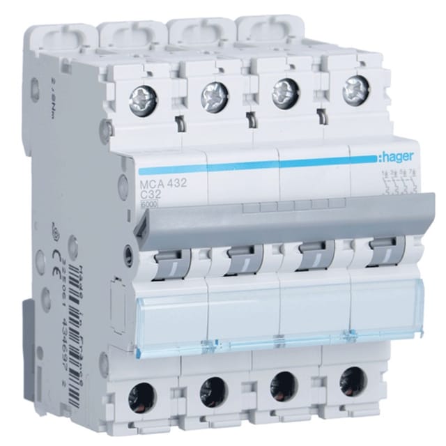 Leistungsschalter Hager 32A 4P 6KA c 4 module MCA432