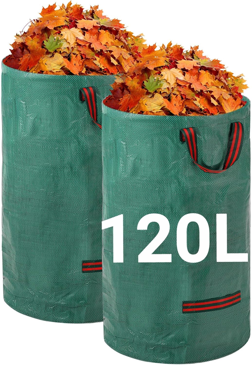 Gartensäcke 2x120l, Gartenabfallsäcke, Selbststehend Mit 4 Griffen, Robust Und Wasserdicht - Wiederverwendbar Und Faltbar Für Grünschnitt, Grasschnitt