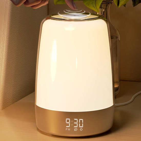 Digitaler Wecker Mit Sonnenaufgangssimulation, Nachttischlampe Mit 6 Naturgeräuschen Und Schlummerfunktion