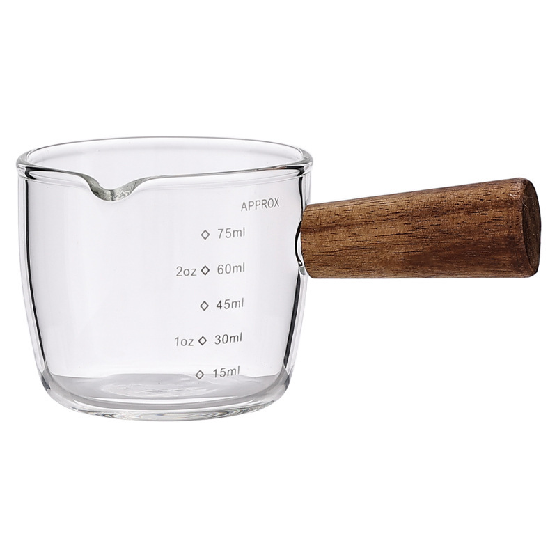 Kaffeemessbecher Mit Holzgriff Und Schale – Borosilikatglas (100 Ml) – Espressogläser Für Milch – Küchenutensilien Mit Stilvollem Design