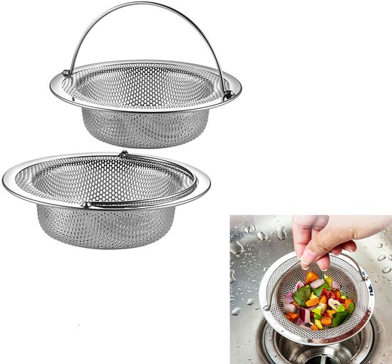 2-teiliges Spülbecken-sieb, Edelstahl Mit Griff, Speisereste-auffangkorb, Verstopfungsfrei, Für Küchen- Und Badezimmerspülen – Silber